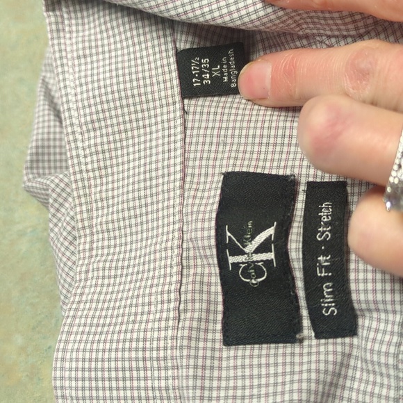 Calvin Klein Fine Plaid Slim Fit Stretch Button Down Shirt - Picture 3 of 4